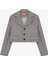 Broş Aksesuarlı Düğmeli Crop Blazer Ceket Gri 3