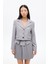 Broş Aksesuarlı Düğmeli Crop Blazer Ceket Gri 5