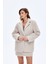 Tüylü Dokulu Oversize Blazer Ceket Bej 2
