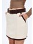 Kontrast Dikiş Detaylı Kemerli Mini Etek Bej 5