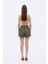 Kuş Gözü Aksesuarlı Önü Pileli Mini Şort Haki 6