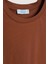 Bisiklet Yaka Oversize Basic Tişört Kahverengi 5