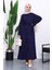 Lacivert Kuşaklı Üç İplik Elbise 2