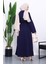 Lacivert Kuşaklı Üç İplik Elbise 4
