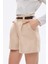 Süet Görünümlü Kemer Aksesuarlı Mini Şort Bej 9