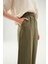 Yüksel Bel Bol Paça Pantolon Haki 6