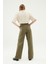 Yüksel Bel Bol Paça Pantolon Haki 10