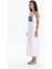 Önü Nakışlı Ince Askılı Keten Midi Boy Elbise Beyaz 8