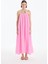 Bağlama Ip Askılı Gofre Uzun Elbise Pembe 6