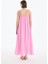 Bağlama Ip Askılı Gofre Uzun Elbise Pembe 10