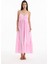 Ince Çizgili Boncuk Askılı Uzun Elbise Pembe 6