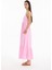 Ince Çizgili Boncuk Askılı Uzun Elbise Pembe 8