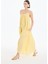 Bağlama Ip Askılı Gofre Uzun Elbise Sarı 6