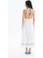 Beli Lastikli Nakışlı Uzun Elbise Ekru 10