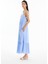 Ince Çizgili Boncuk Askılı Uzun Elbise Mavi 8
