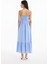 Ince Çizgili Boncuk Askılı Uzun Elbise Mavi 10
