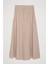 Beli Lastikli Pileli Basic Midi Etek Bej 7