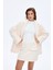 Cep Detaylı Tüylü Mini Etek Ekru 4