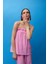 Gofre Kumaş Fırfırlı Straplez Bluz Pembe 6