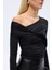 Drapeli Asimetrik Düğümlü Bluz Siyah 3