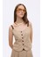 Kontrast Askılı Düğmeli Cep Detaylı Bluz Bej 5