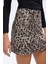 Payetli Leopar Desen Mini Etek Kahverengi 5