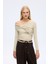 Drapeli Asimetrik Düğümlü Bluz Bej 2