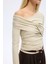 Drapeli Asimetrik Düğümlü Bluz Bej 3