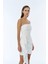 Drape Detaylı Straplez Mini Elbise Ekru 8