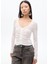 Önü Büzgülü V Yaka Transparan Bluz Ekru 2