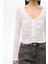 Önü Büzgülü V Yaka Transparan Bluz Ekru 5