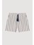 Beli Lastikli Ince Çizgili Şort Ekru 7