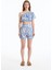 Tropik Desenli Mini Şort Mavi 6