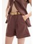 Hasır Kemer Aksesuarlı Pile Detaylı Mini Şort Kahverengi 8