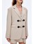 Toka Aksesuarlı Oversize Blazer Ceket Bej 4