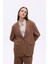Tek Düğmeli Yumuşak Dokulu Oversize Blazer Ceket Kahverengi 6