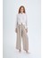Beli Match Detaylı Bol Paça Pantolon Bej 7
