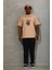 Unisex Oversize Baskılı Bisiklet Yaka T-Shirt - Bej 4