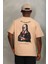 Unisex Oversize Baskılı Bisiklet Yaka T-Shirt - Bej 5