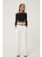 Kemer Detaylı Yüksek Bel Geniş Paça Pantolon Ekru 6