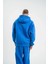 Unisex Double Oversize Kapşonlu Yıkamalı Sweatshirt - Mavi 2