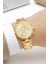 Kadın Kol Saati Çelik Kordon Çelik Kasa Taşlı Bileklik Hediyesi ile Gold ZMFER045 7