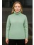 Kadın Balıkcı Yaka Bağazlı Triko Kazak Pamuklu Kalın Fitilli Dokuma - Mint Yeşili 2