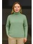 Kadın Balıkcı Yaka Bağazlı Triko Kazak Pamuklu Kalın Fitilli Dokuma - Mint Yeşili 3