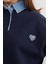 3 Iplik Kalp Nakışlı Polo Yaka Denim Detaylı Sweatshirt 6
