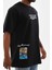 Unisex Bisiklet Yaka Baskılı Oversize T-Shirt - Siyah 3