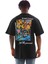 Unisex Bisiklet Yaka Baskılı Oversize T-Shirt - Siyah 6