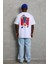 Unisex Oversize Baskılı Bisiklet Yaka T-Shirt - Beyaz 1