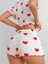 Beyaz Kalp Desenli Kısa Kollu Şortlu Crop Takım 2