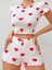 Beyaz Kalp Desenli Kısa Kollu Şortlu Crop Takım 3